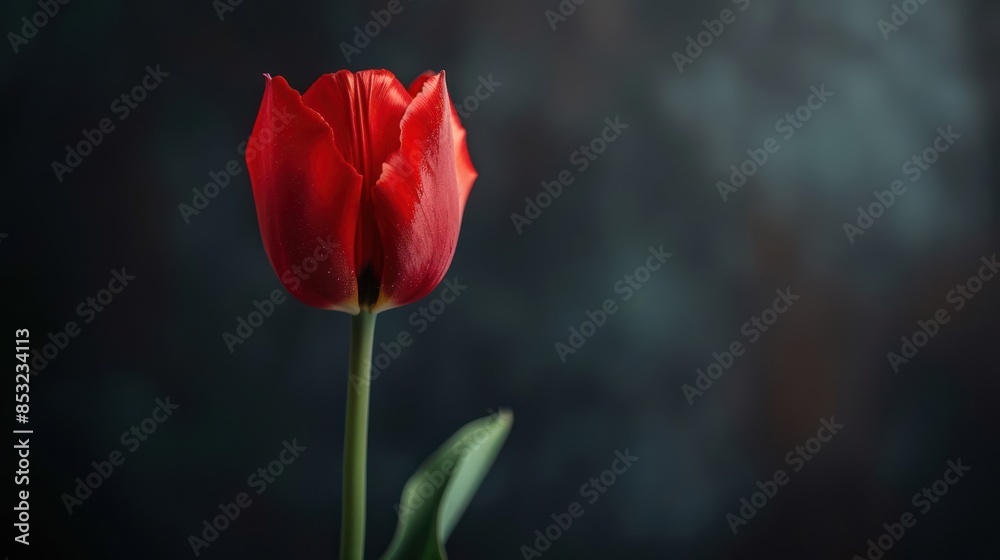 Beautiful Red Tulip Flower on Dark Background Beautiful Red Tulip Flower on Dark Background