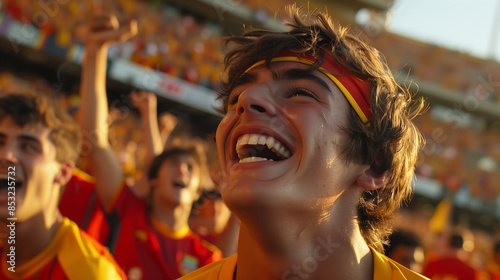 spanish football fan celebrating in a stadium