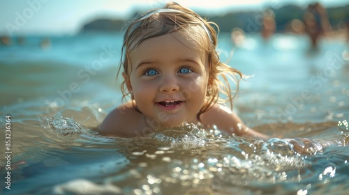 Joyful young girl frolicking in the ocean waves