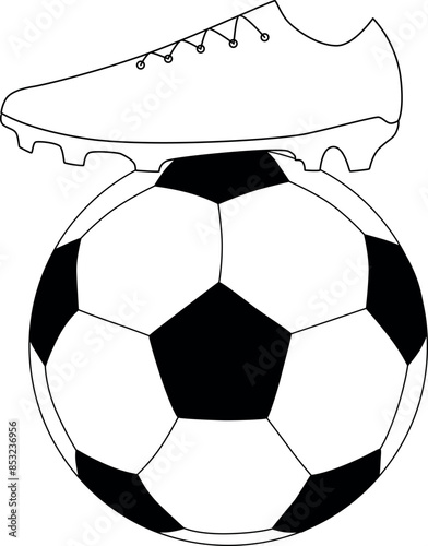 Soccer ball with shoes set icons. Vector stock illustration isolated on white background for design template football game and championship. Editable stroke line. 