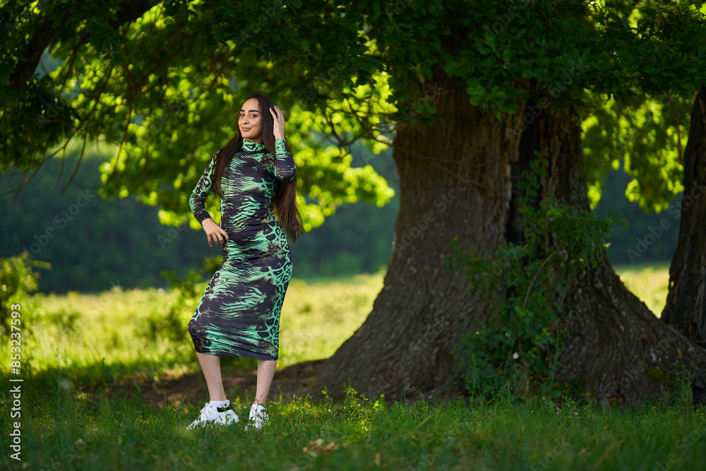 Beautiful Hispanic woman in oak forest Beautiful Hispanic woman in oak forest