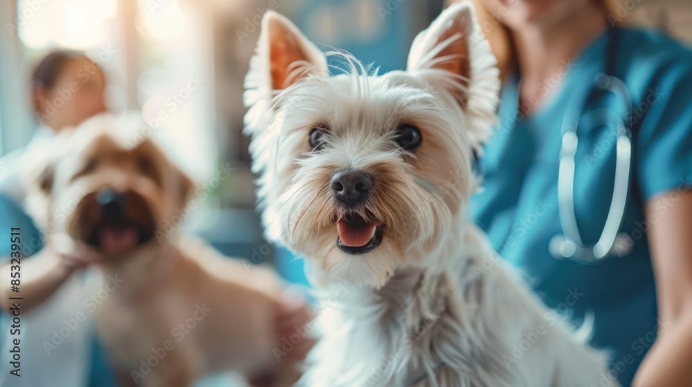 Caring Vet with Adorable West Highland Terrier Caring Vet with Adorable West Highland Terrier