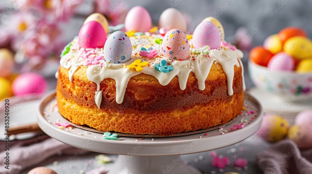 Easter Cake Decorated with Eggs and Sprinkles Easter Cake Decorated with Eggs and Sprinkles