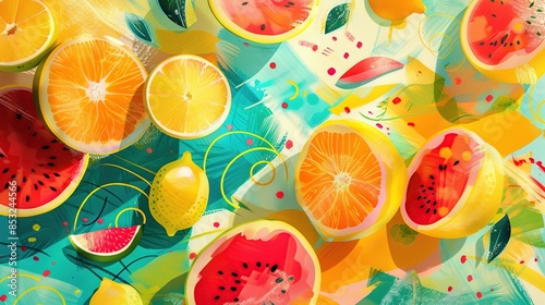Wallpaper Mural Abstract summer background fruits splash. Created with Generative AI Torontodigital.ca