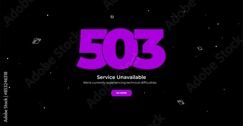 503 Service Temporarily Unavailable error page. Vector layout template