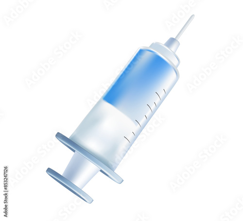 Vaccination concept isolated on white background. Medical syringe 3D icon. Vaccination medical equipment, healthcare