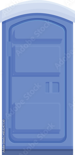 Blue plastic portable toilet standing alone, providing necessary facilities for outdoor gatherings