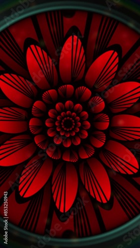 Breathing flower, red fantastic flower with black outline, illusion 3d, optical illusion, 4k animated wallpaper, abstract background with strong contrast