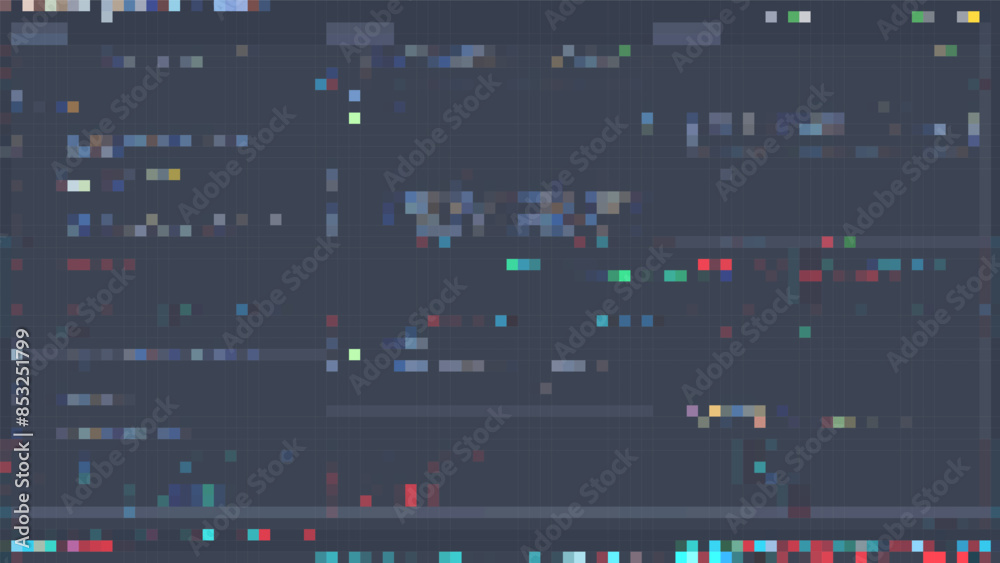Trendy glitch pattern on dark background. Abstract geometric elements Trendy glitch pattern on dark background. Abstract geometric elements