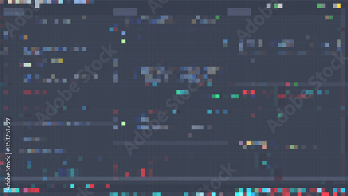 Trendy glitch pattern on dark background. Abstract geometric elements