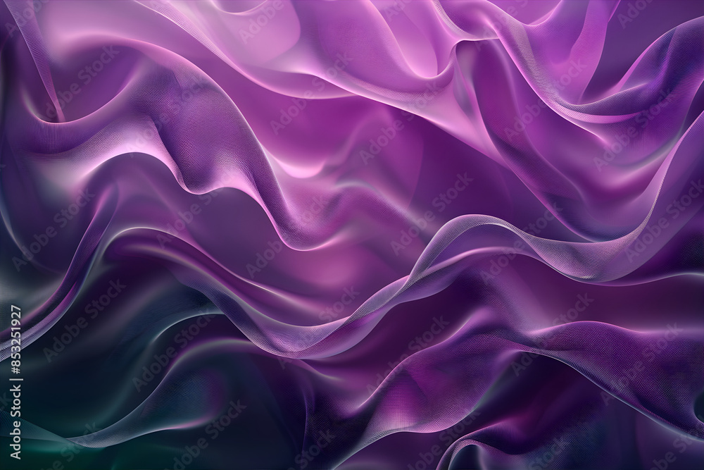 Obraz premium Soft transparent cloth waves. Lavander fabric with soft waves. Abstract violet fabric wavy folds. Modern luxury silk wave drapes background. 
