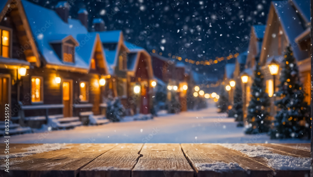 Beautiful wooden board in the background beautiful houses in the evening banner Beautiful wooden board in the background beautiful houses in the evening banner