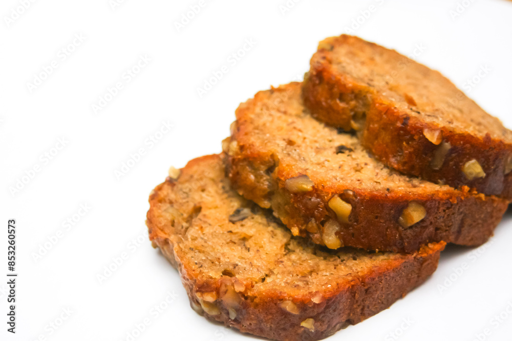 Banana Walnut Cake placed on white background, isolate, food cake, American dessert Banana Walnut Cake placed on white background, isolate, food cake, American dessert