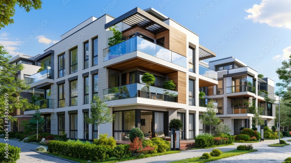 contemporary apartment complexes in the city. 3D rendering contemporary apartment complexes in the city. 3D rendering