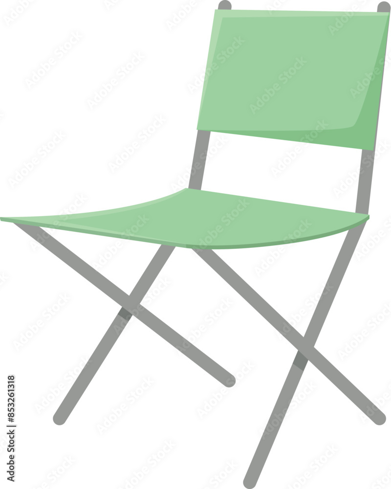 Green folding chair with metal frame standing on white background Green folding chair with metal frame standing on white background