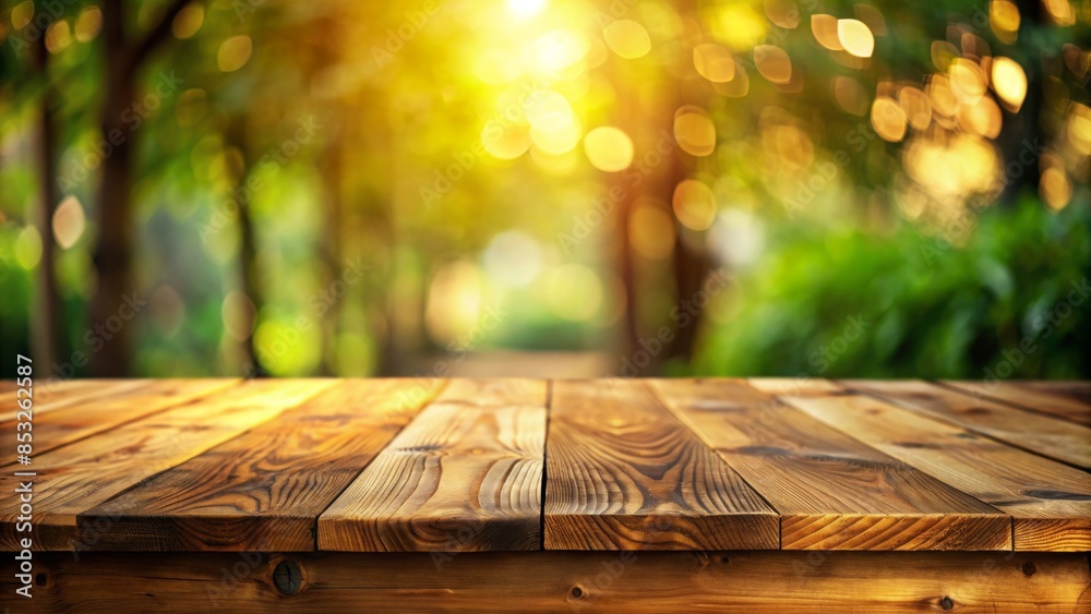 Wooden table in the forest, on a blurred background Wooden table in the forest, on a blurred background