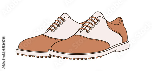 pair of traditional golf shoes color vector illustration