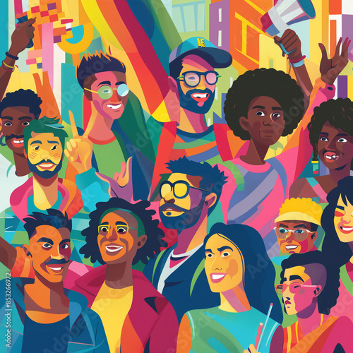 Marching for Equality: A Vibrant Illustration of People Advocating for LGBTQ+ Rights, Generative AI