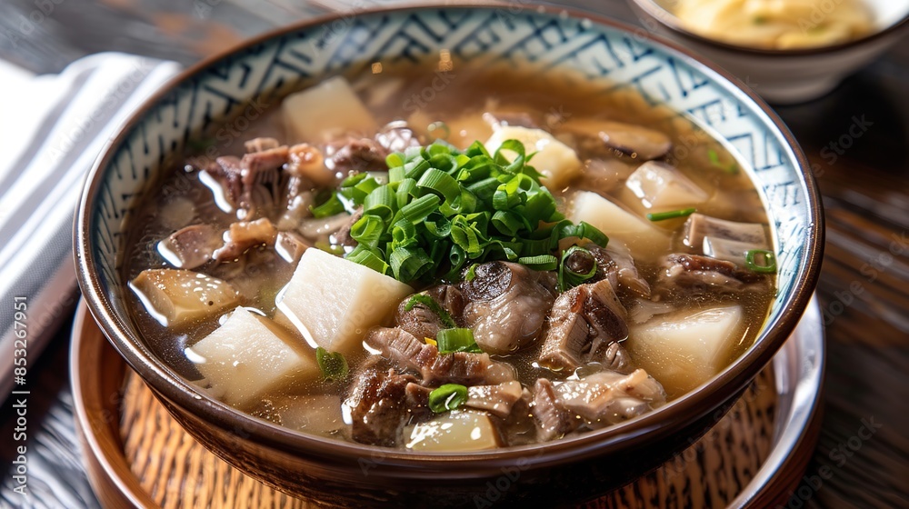 Bowl of Japanese Beef Soup with Daikon Radish