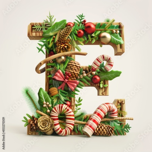 Merry Christmas letter E. Christmas Alphabet Letter.