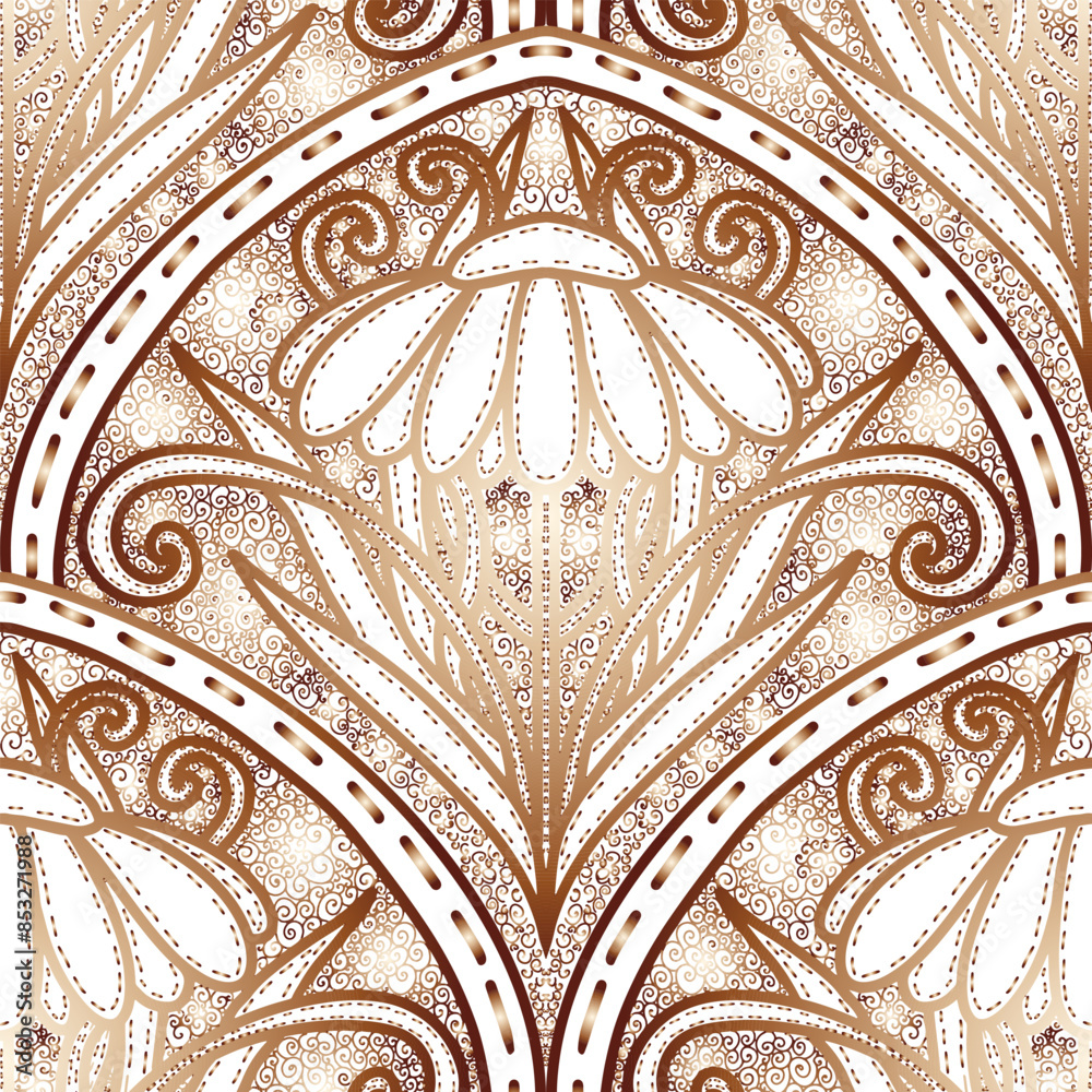 Obraz premium Brown floral ornament on white background, hand drawn. Seamless floral pattern-339.