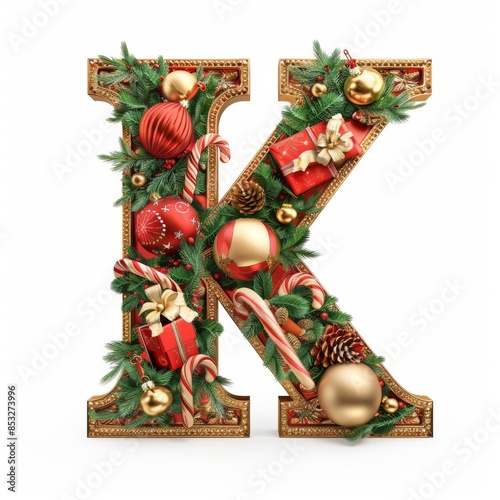 Merry Christmas letter K. Christmas Alphabet Letter.