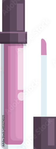 Pink lip gloss with brush applicator out, beauty product for applying to lips