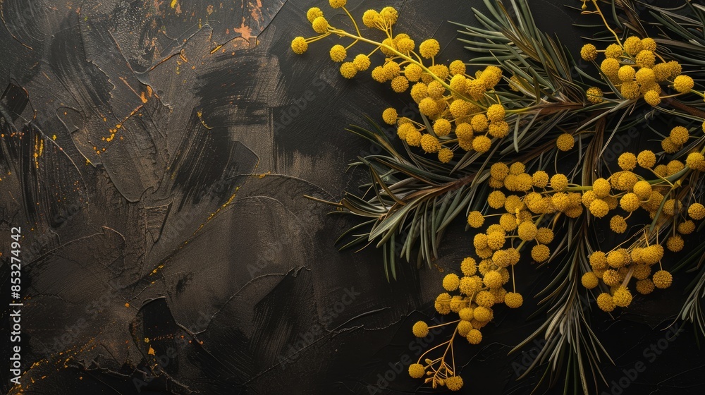 Fototapeta premium Marker painted Mimosa on a dark seamless backdrop