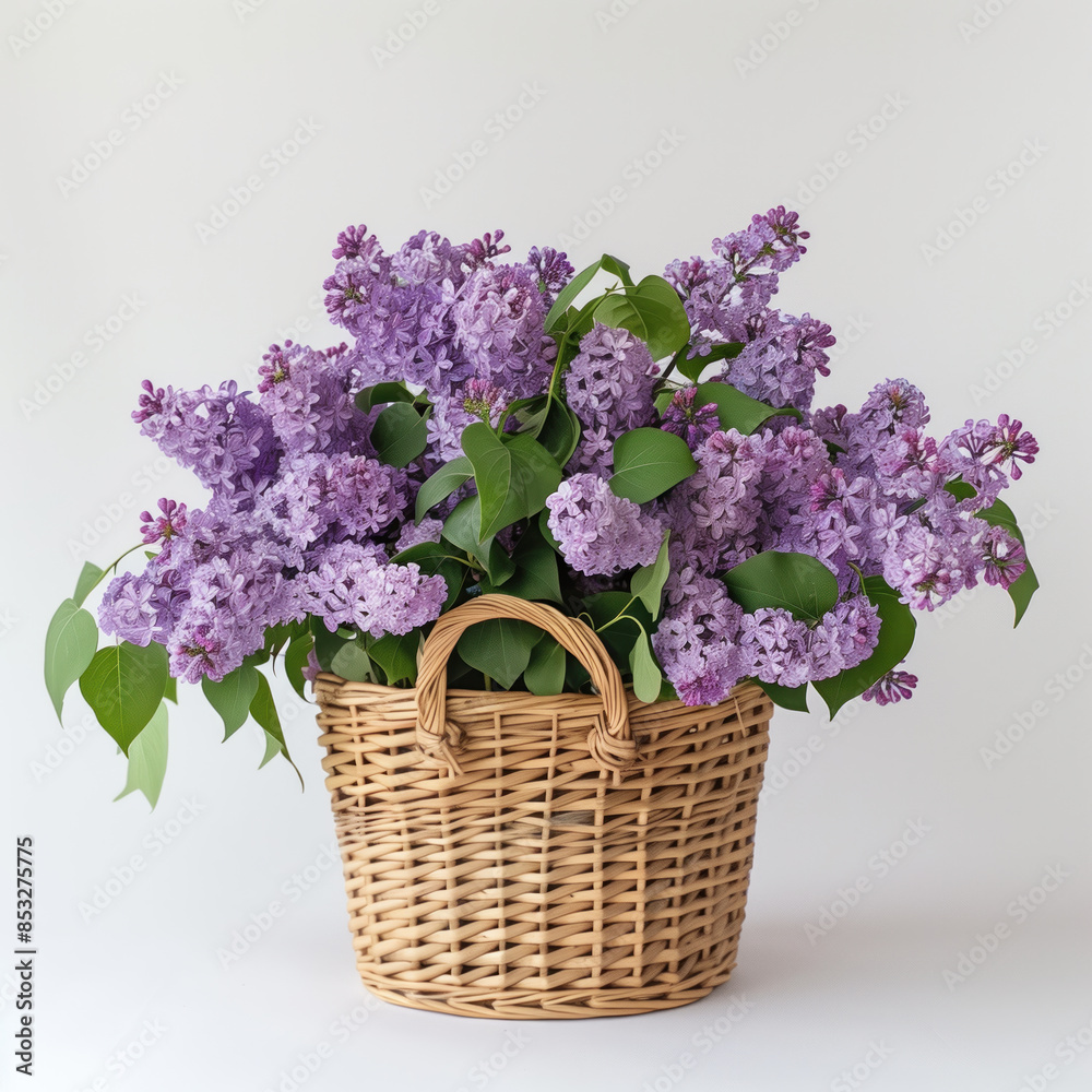Blossoming Lilacs in Wicker Basket Blossoming Lilacs in Wicker Basket
