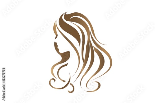 A woman with long red hair and a red and white logo