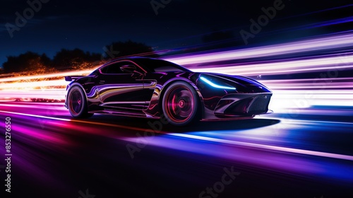 Black Sports Car Blurred Motion at Night