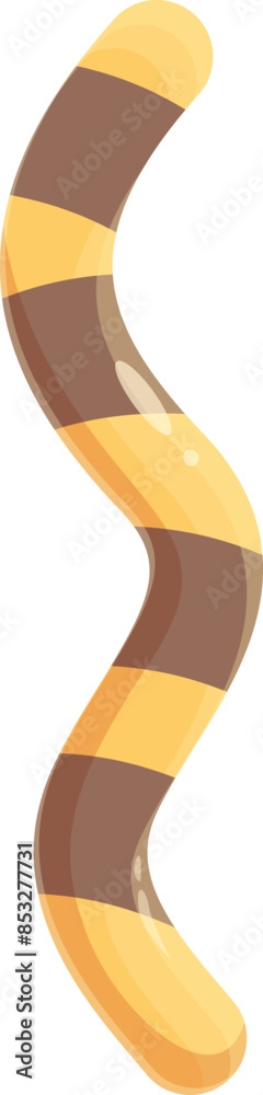 Long candy cane with yellow and brown stripes making an s shape, traditional christmas candy Long candy cane with yellow and brown stripes making an s shape, traditional christmas candy