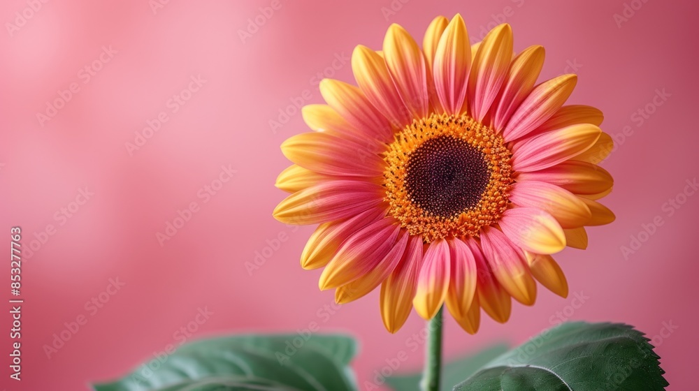 Single sunflower on soft pink background Single sunflower on soft pink background