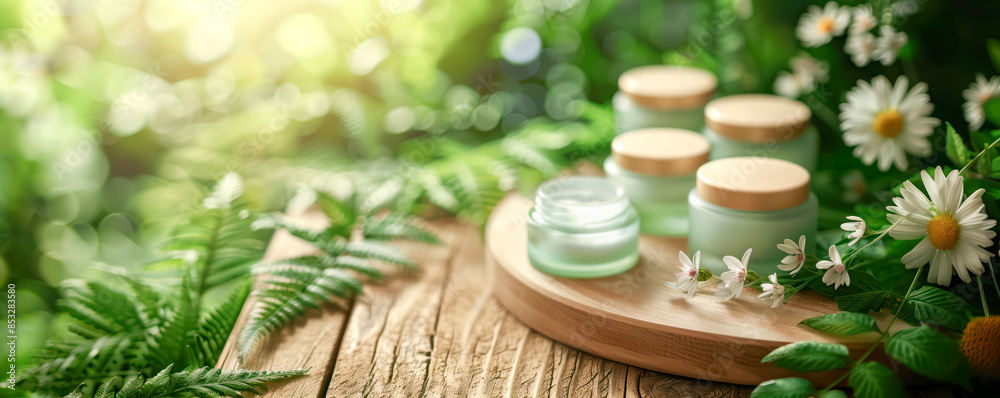 Closeup view to cosmetics on wooden boards. Natural cosmetics concept. Closeup view to cosmetics on wooden boards. Natural cosmetics concept.