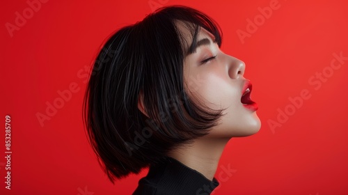 side profile of an Asian woman, bob haircut,