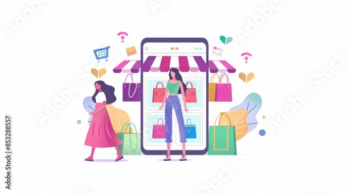 Shopping Online on Website or Mobile Application vector illustration. 