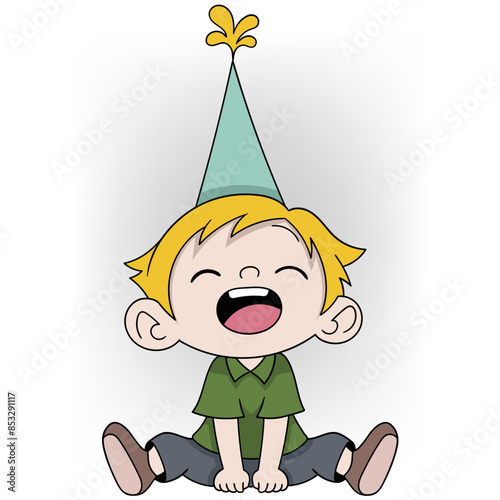 boy is laughing happily celebrating his birthday