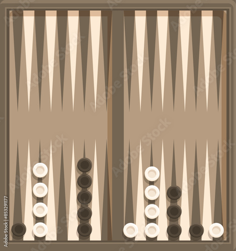 Backgammon board game with pieces in their initial position, ready for playing