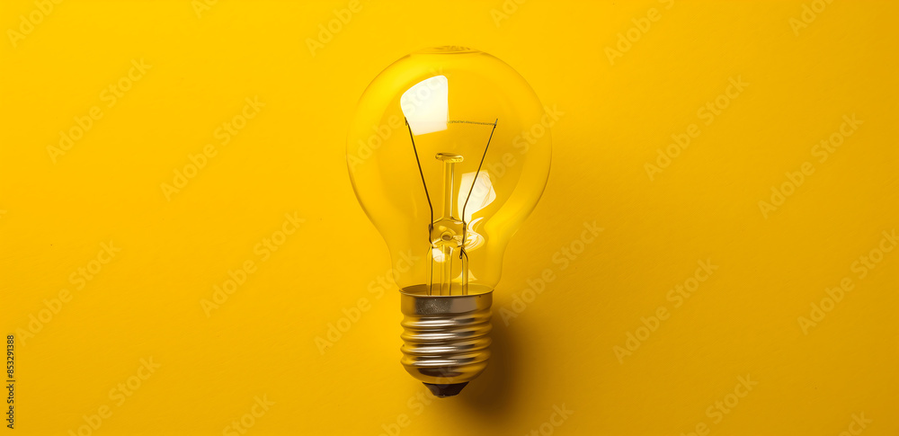 Yellow background with a light bulb in the middle of it, template banner Yellow background with a light bulb in the middle of it, template banner