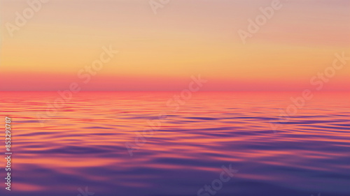 A serene sunset over a calm ocean with a vibrant gradient of orange, pink, and purple hues reflecting on the water's surface.