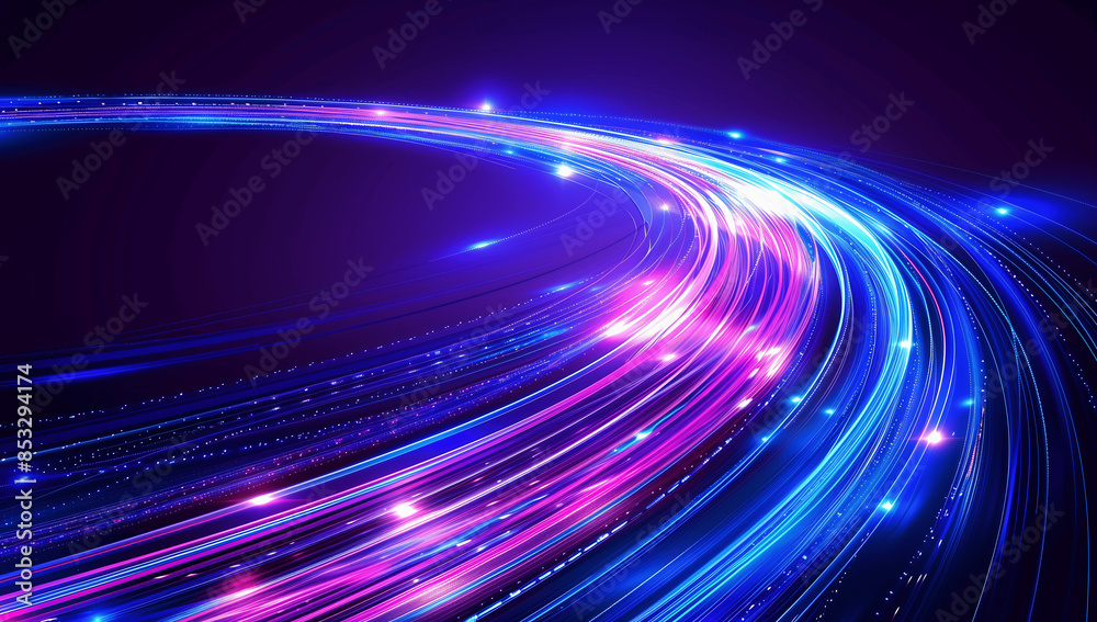 Fiber optic ring light track glowing with blue and purple, a background representing technology and innovation Fiber optic ring light track glowing with blue and purple, a background representing technology and innovation