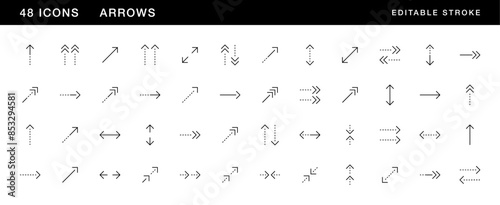 Arrow icon collection. Interface arrows, direction, navigation, different direction, exchange, transfer, compress, orientation, expand and more. Editable stroke. Pixel Perfect. Grid base 32 x 32.