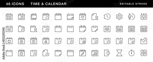 Time and calendar icon collection. Schedule, appointment, time, clock, date, deadline, time management, business hours and more. Editable stroke. Pixel Perfect. Grid base 32 x 32.