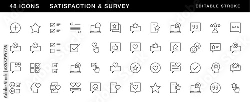 Satisfaction icon collection. Survey icon set. Feedback, testimonials, review, rating, customer response, emotions and more. Editable stroke. Pixel Perfect. Grid base 32 x 32.