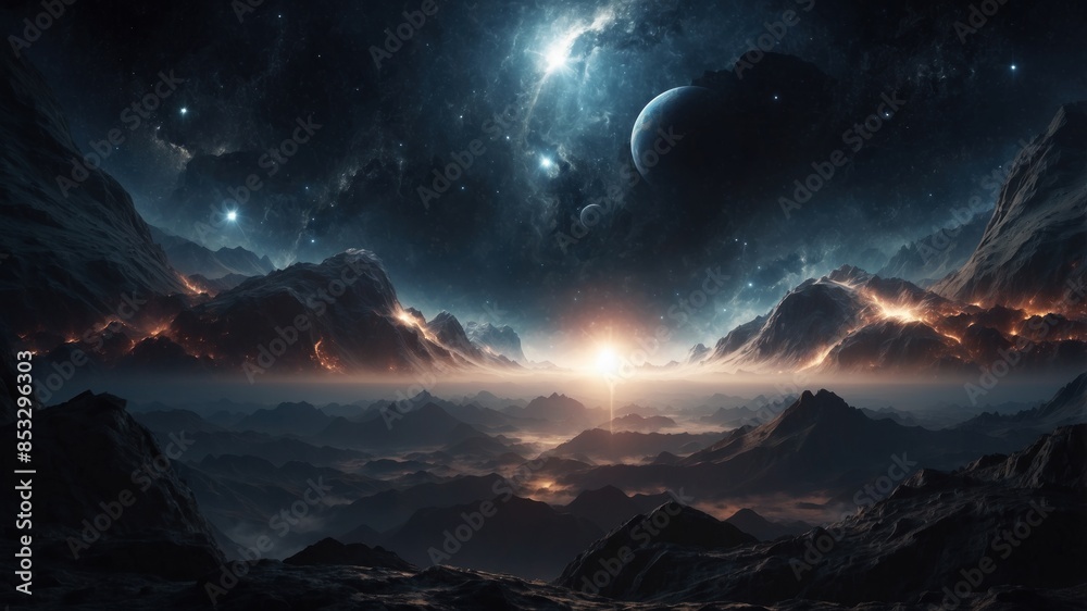 Naklejka premium Beautiful wallpaper dark space with rays of light