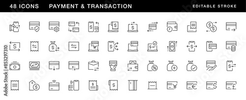 Payment icon collection. Online payment, money, transaction, exchange, wallet, money bag and more. Editable stroke. Pixel Perfect. Grid base 32 x 32.