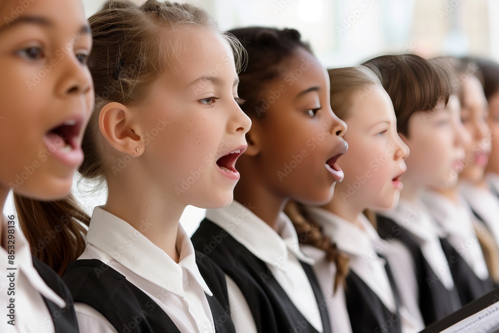 Young Children Sing in Choir During Performance Young Children Sing in Choir During Performance