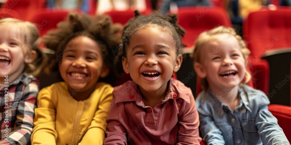 Happy children kids watching movie theater cinema wallpaper background Happy children kids watching movie theater cinema wallpaper background
