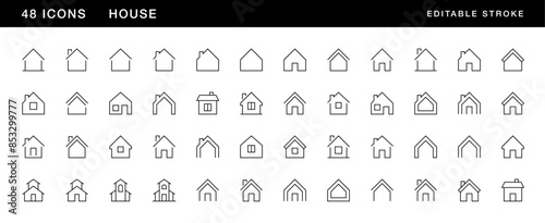 House icon collection. Townhouse, habitation, cottage, house exterior, premises, rural house and more. Editable stroke. Pixel Perfect. Grid base 32 x 32.