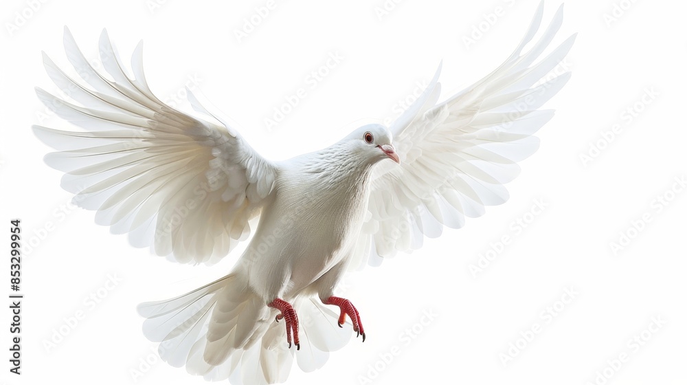 White dove pigeon bird isolated on white wallpaper background
